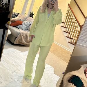 Victoria's Secret bright green long pajama set pants and button down